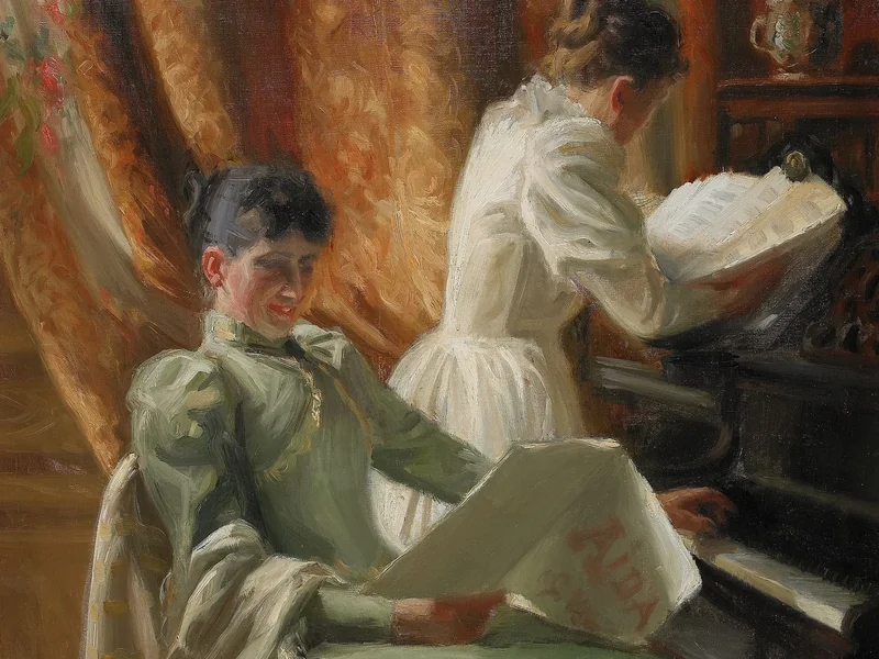 1866-Emil Lindgren - Interno con donne che suonano il pianoforte